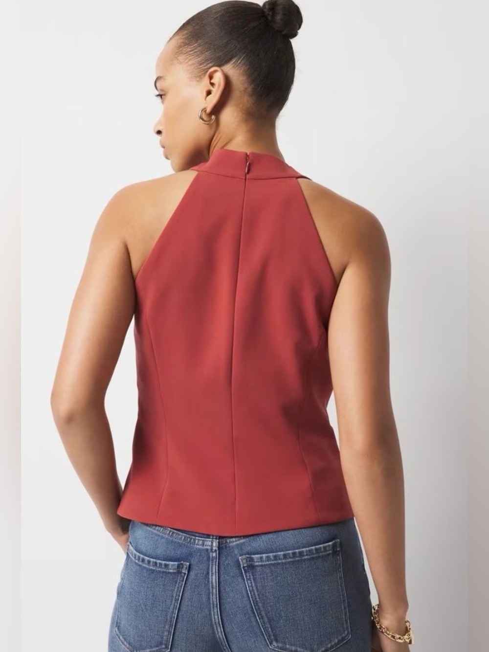 White House Black Market Sleeveless Crisscross Button Front vest in rust size 6 - Picture 4 of 13
